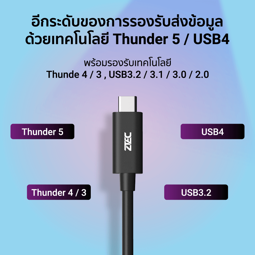 สายชาร์จเร็ว ZTEC THUNDER 5 CABLE รุ่น ZC651 USB4 240W ยาว 1.5 เมตร สีดำ (รับส่งข้อมูล 80GBPS ,รองรับ 8K/60HZ)_2